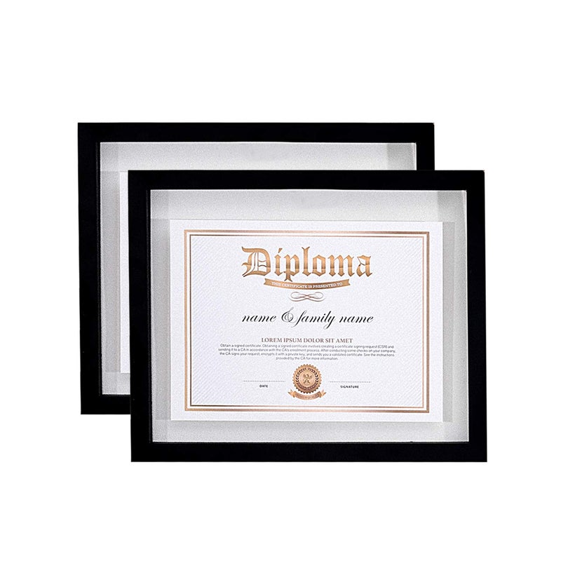 UMICAL 2 Pack - 11x14 Float Document Frame with Double Sided HD Plexiglass for Floating Display of 8.5x11 Document, Certificate, Image or Artwork, Wood Diploma Frame Decor of Wall Mounting, Black - Image 1